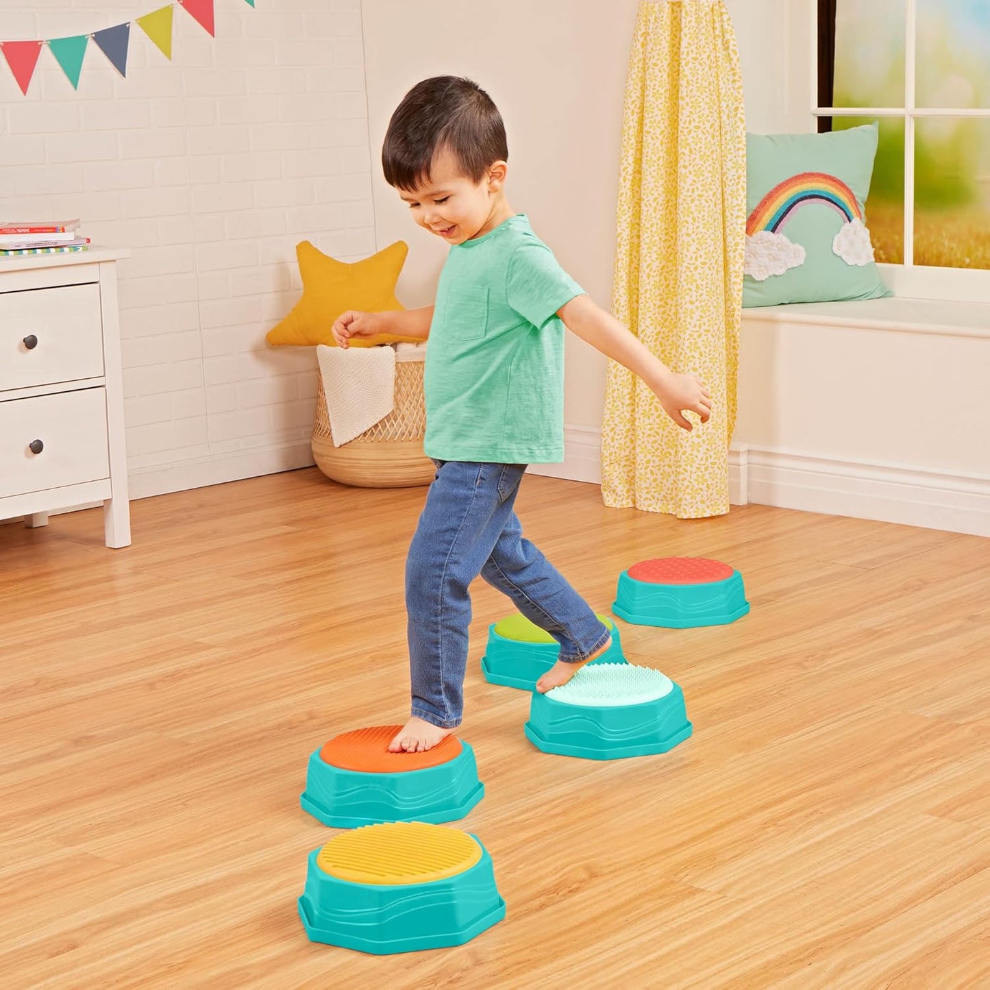 B. toys – Balance Beam for Kids – Interlocking Balancing Beams – 5 Sensory Pads & 8 Beams – Active Play for Toddlers, Kids – 3+ Years– Balance & Build Set